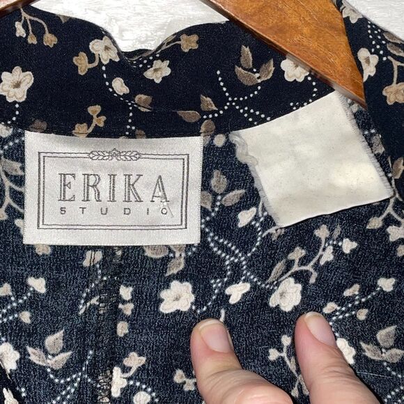 Vintage Erika Black Floral Short Sleeve Button Front Maxi Dress Grunge Everyday - Picture 6 of 9